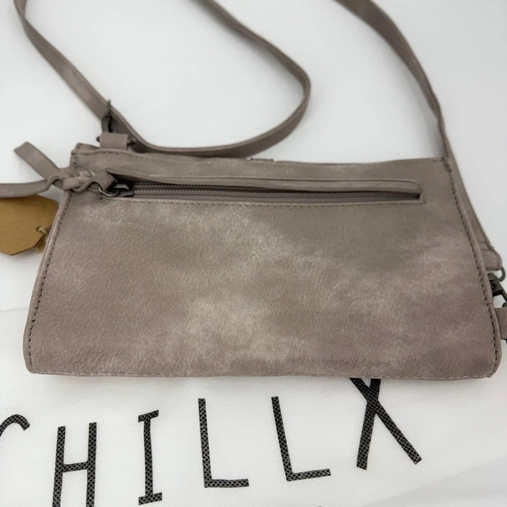 CHILLX by Le Miel Taupe Faux‎ Leather Crossbody Clutch New with Tags - Picture 6 of 6